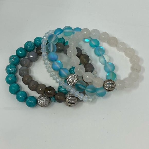 Stretch Beaded Bracelet Stack - turquoise - Picture 2 of 5